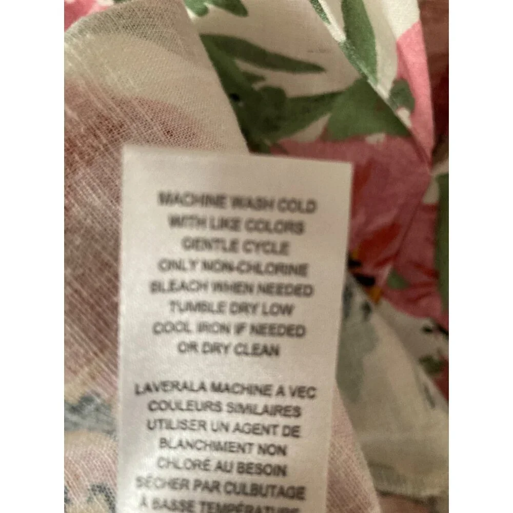 T Tahari  Hibiscus Pink and Green Linen Sleeveless Floral Dress Varies NWT - Picture 8 of 10